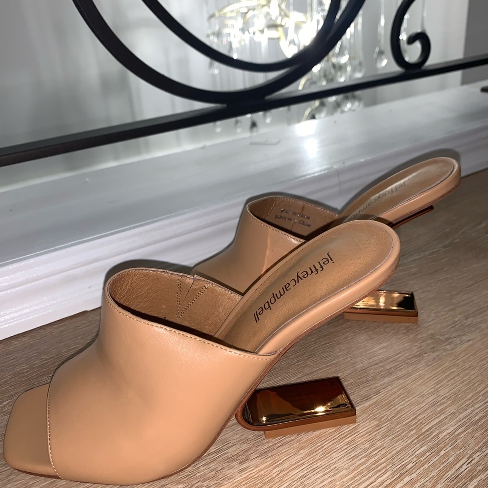JEFFREY CAMBEll leather nude sandal with abstract heel
